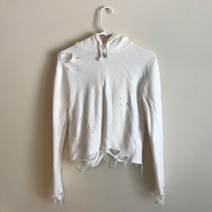 Topshop Women’s Cream Distressed Hoodie Size XS-S
